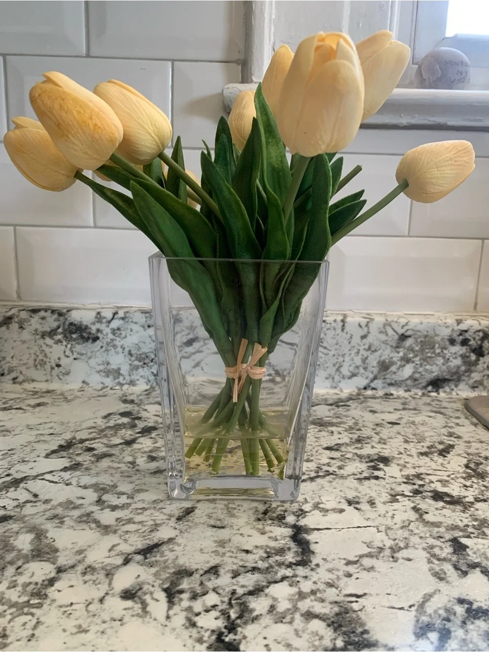 Elegant Cream Tulip Bouquet in Clear Vase - Home Accents